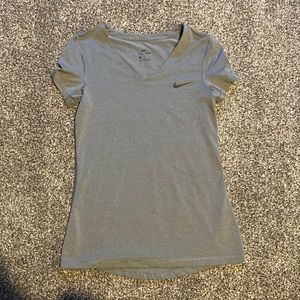 Women’s Grey Nike Dri Fit V-Neck Short Sleeve Top
